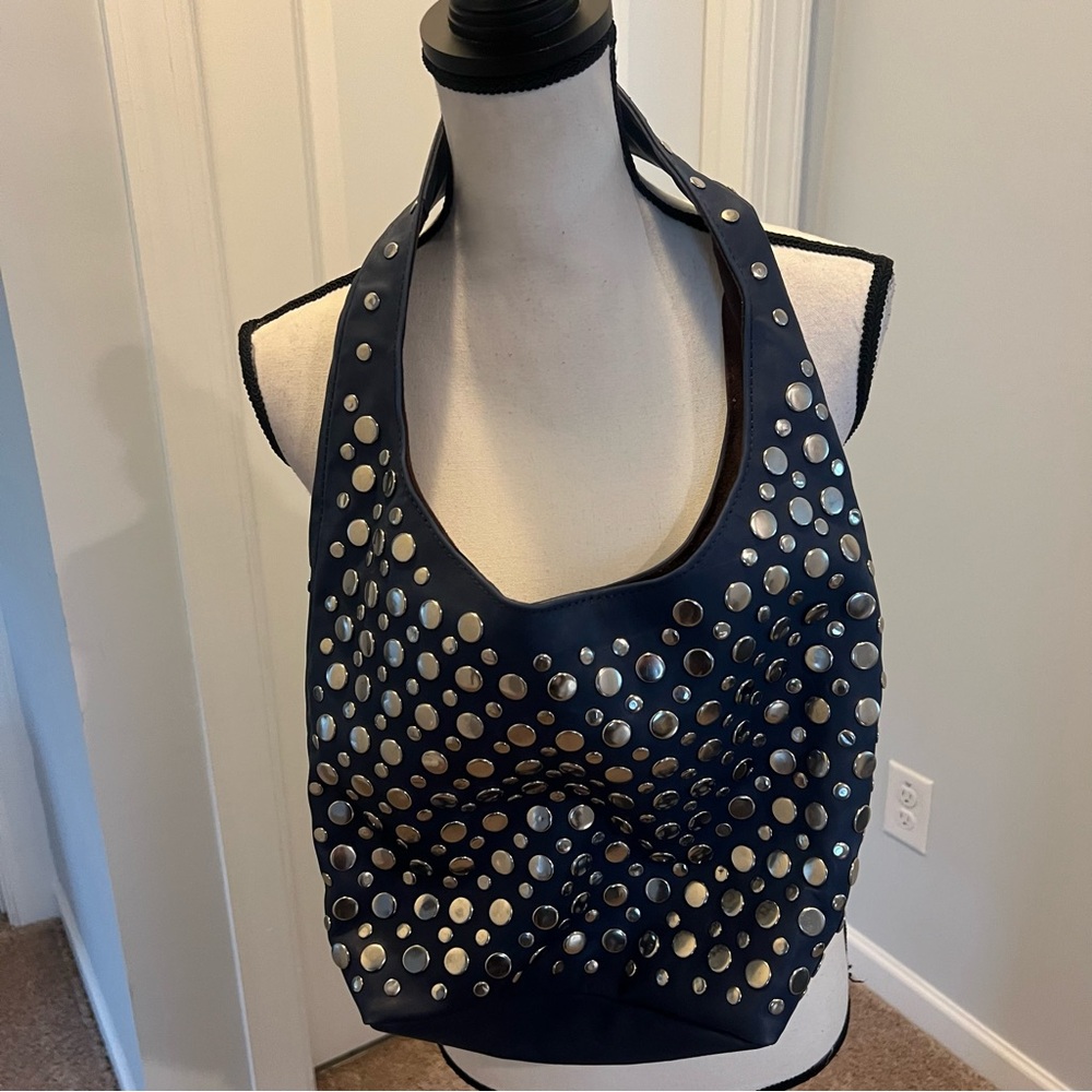 BLUE Studded Shoulder Bag – Edgy Punk Rock Tote